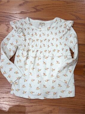 Rabbit + Bear Cream Long-Sleeve Smocked Floral Top 6